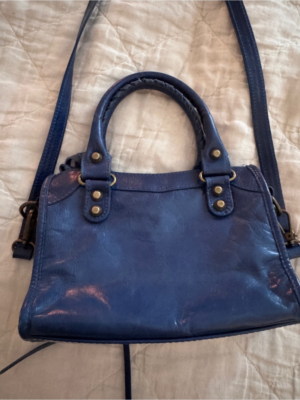 Blue Women’s Leather Crossbody Satchel - Picture 3 of 5
